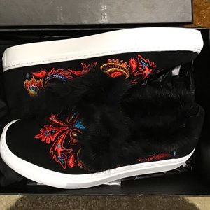 Rachel Zoe fur embroidered sneakers